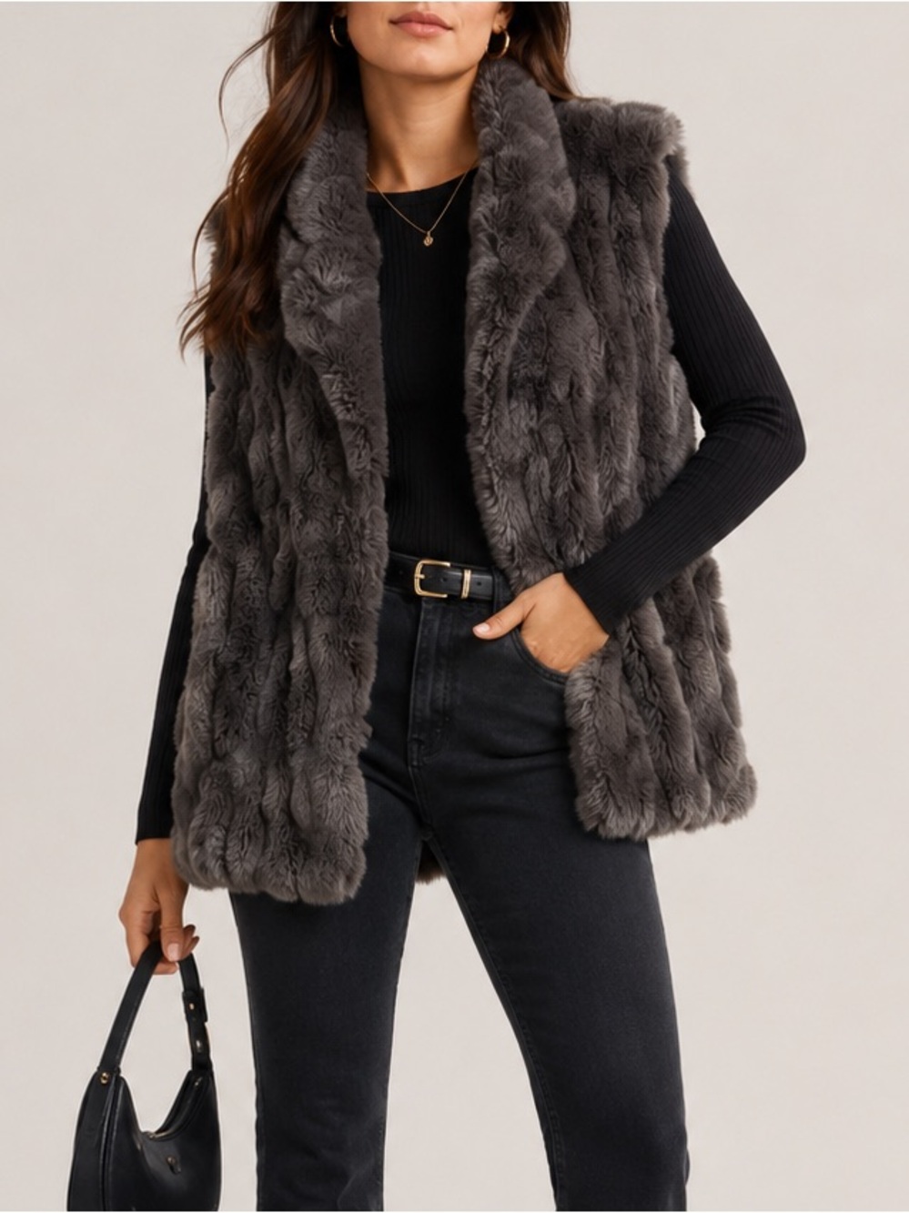 Fabulous Furs Brown Faux Fur Vest Size XS
